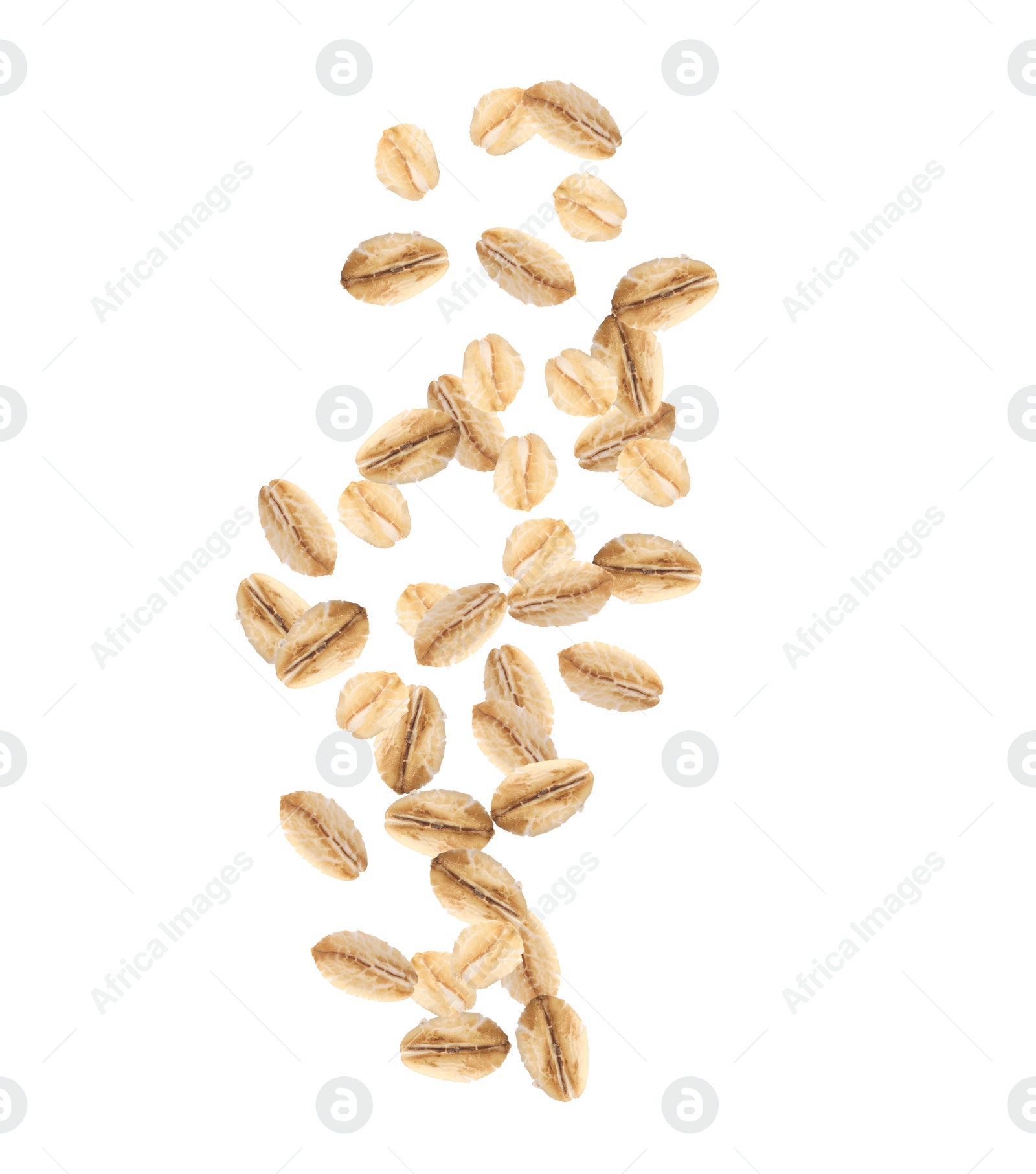 Image of Dry uncooked oatmeal falling on white background