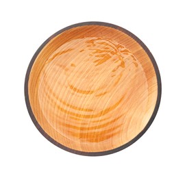 Wooden bowl with water isolated on white, top view