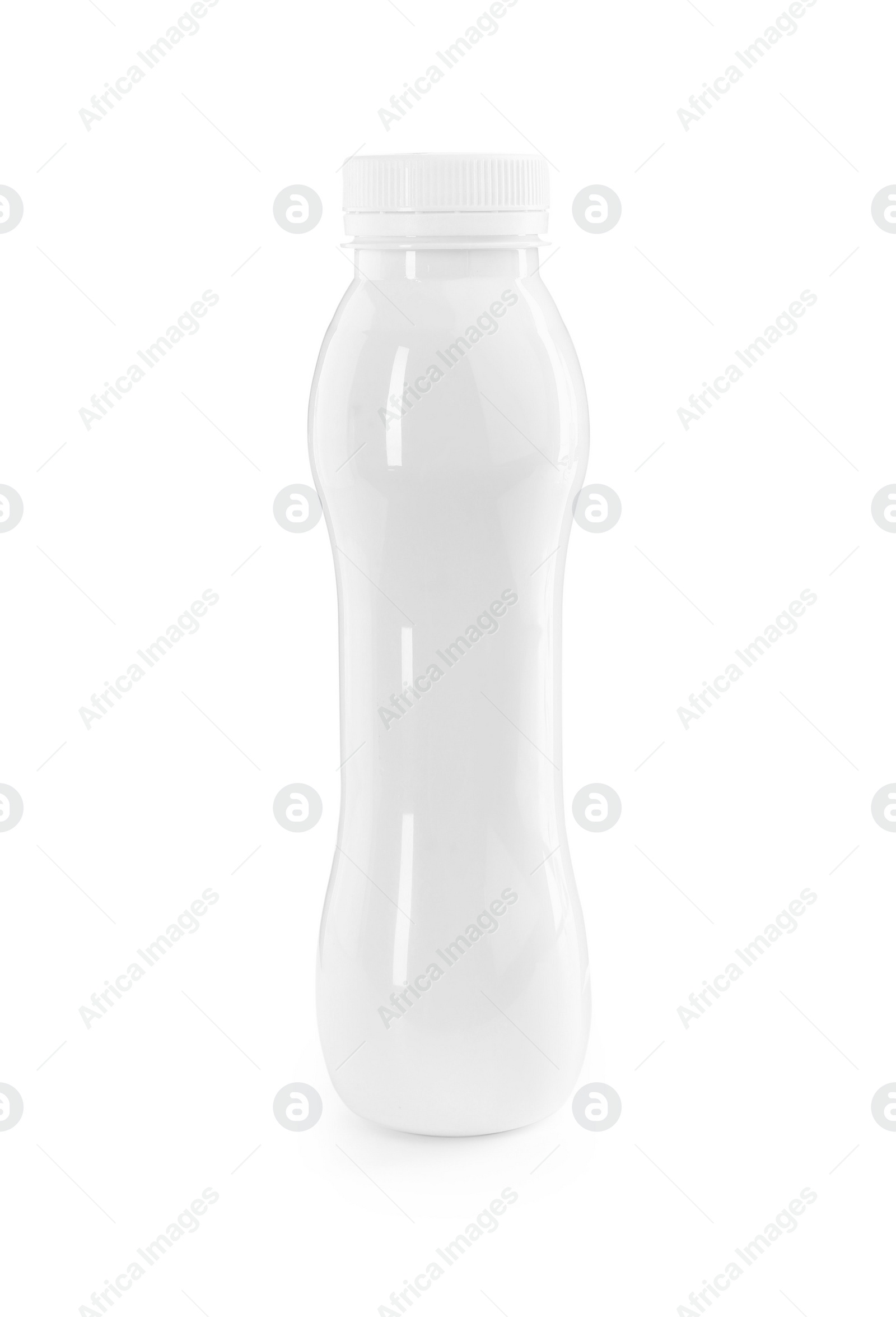 Photo of Tasty yogurt in bottle isolated on white