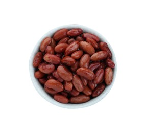 Bowl of canned kidney beans on white background, top view