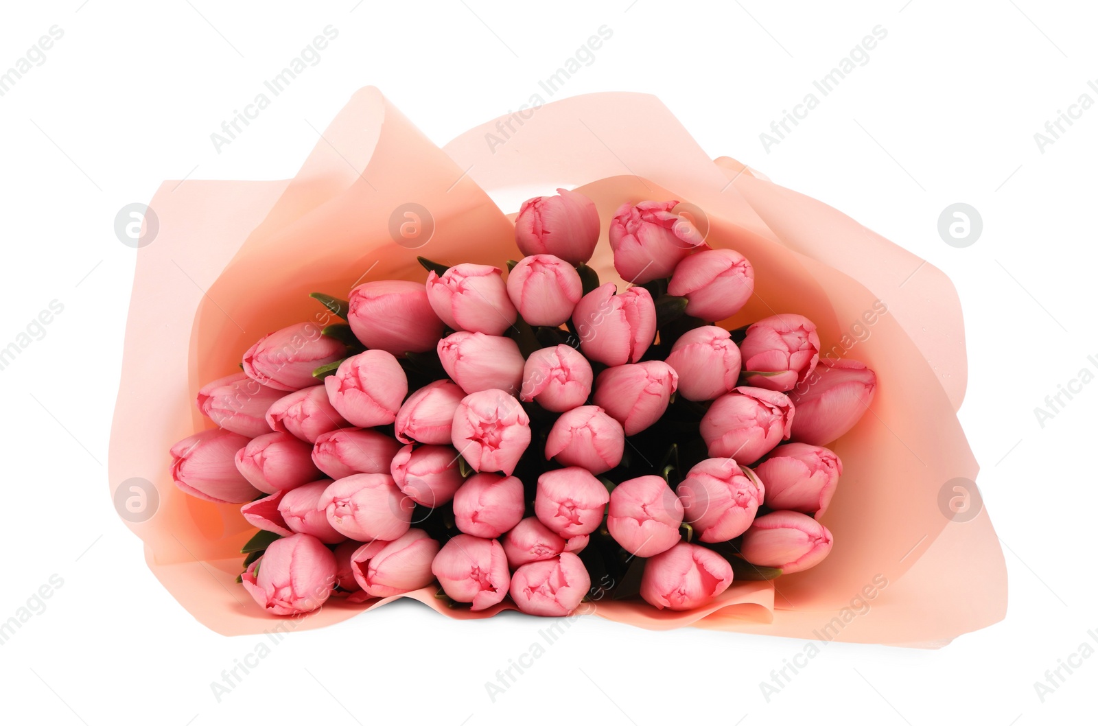 Photo of Bouquet of beautiful pink tulips isolated on white