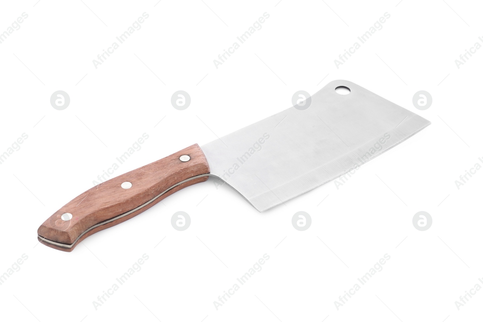 Photo of Meat cleaver with wooden handle isolated on white