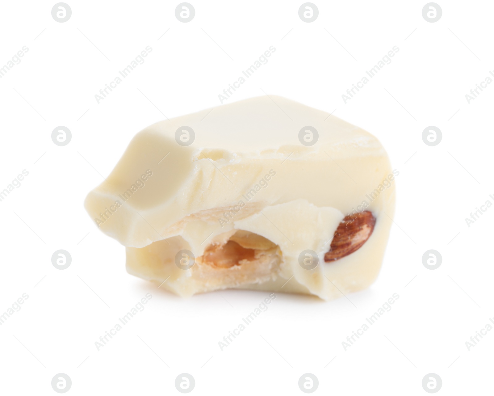 Photo of Piece of delicious chocolate with nuts isolated on white