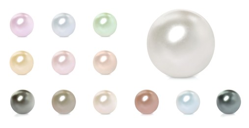 Set with beautiful pearls on white background. Banner design