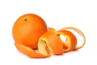 Photo of Orange fruit with peels on white background