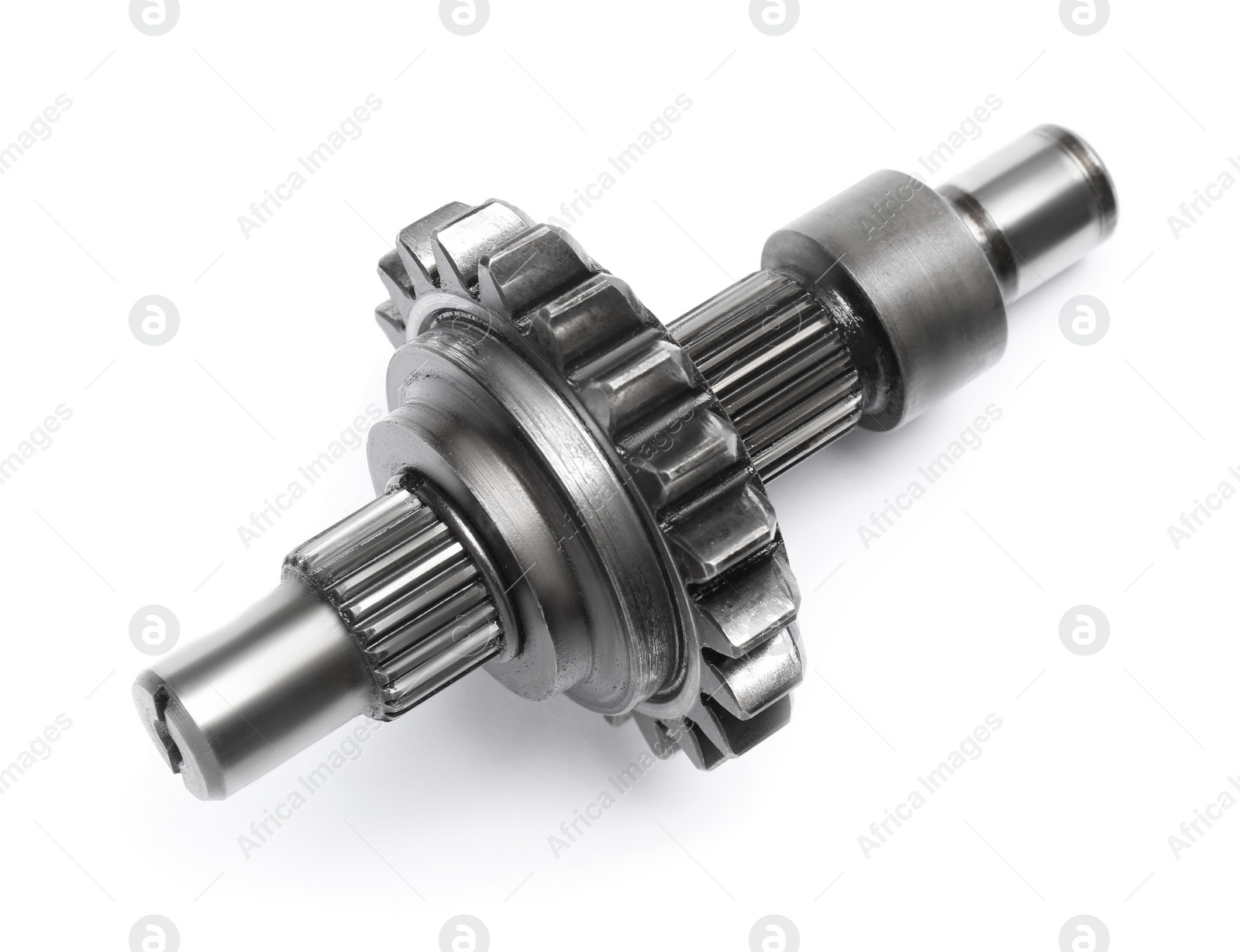 Photo of Stainless spur gear shaft isolated on white