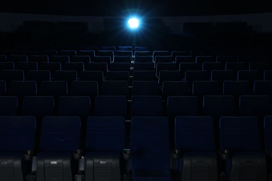 View of empty cinema with comfortable chairs