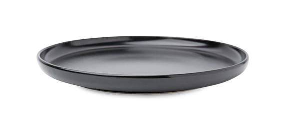 One black ceramic plate isolated on white. Cooking utensil