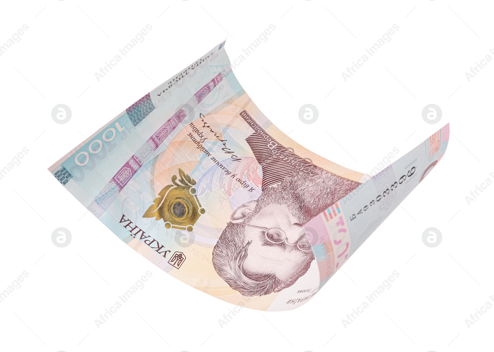 Photo of 1000 Ukrainian Hryvnia banknote on white background