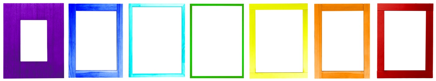 Collage with bright rectangular frames on white background