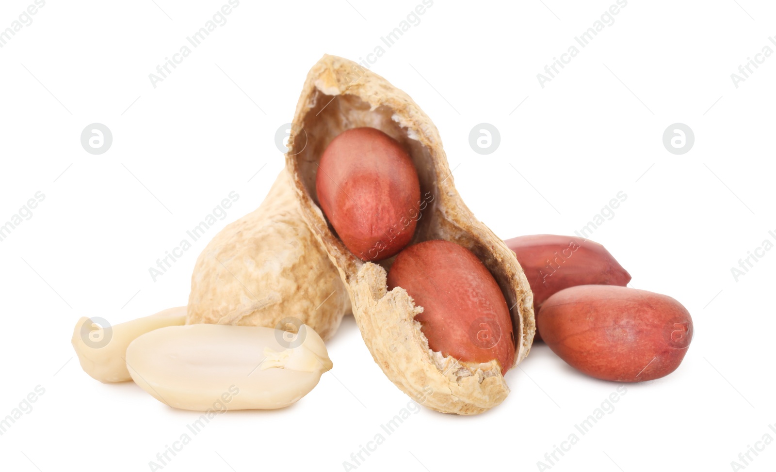 Photo of Fresh peanuts isolated on white. Healthy snack