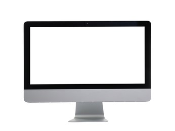 Photo of Modern computer with blank screen isolated on white