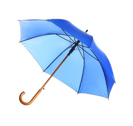 Photo of Beautiful open umbrella on white background