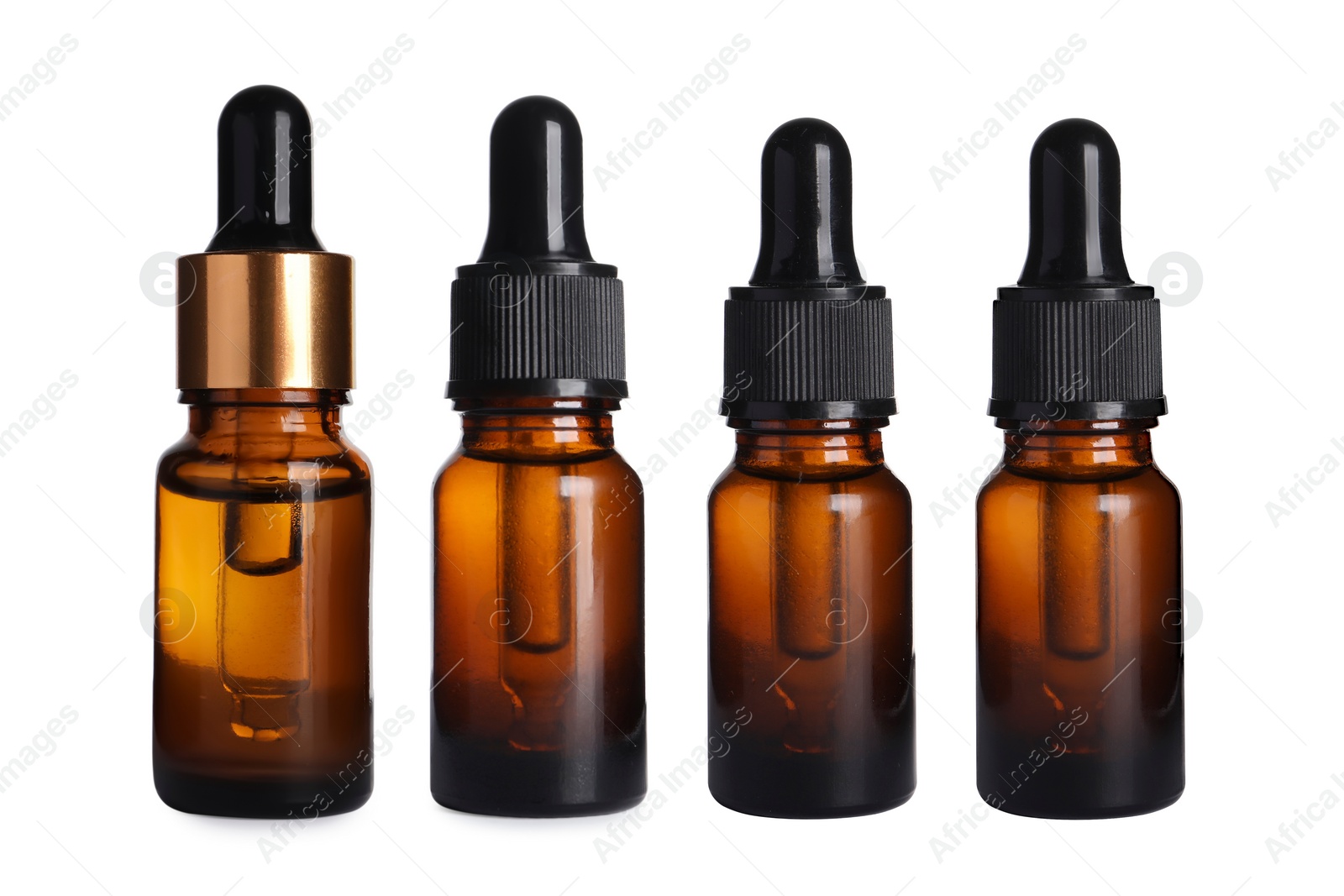 Image of Serums in different bottles isolated on white, collection