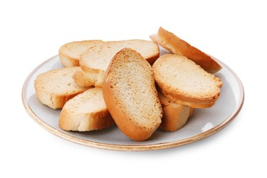 Plate of hard chuck crackers on white background