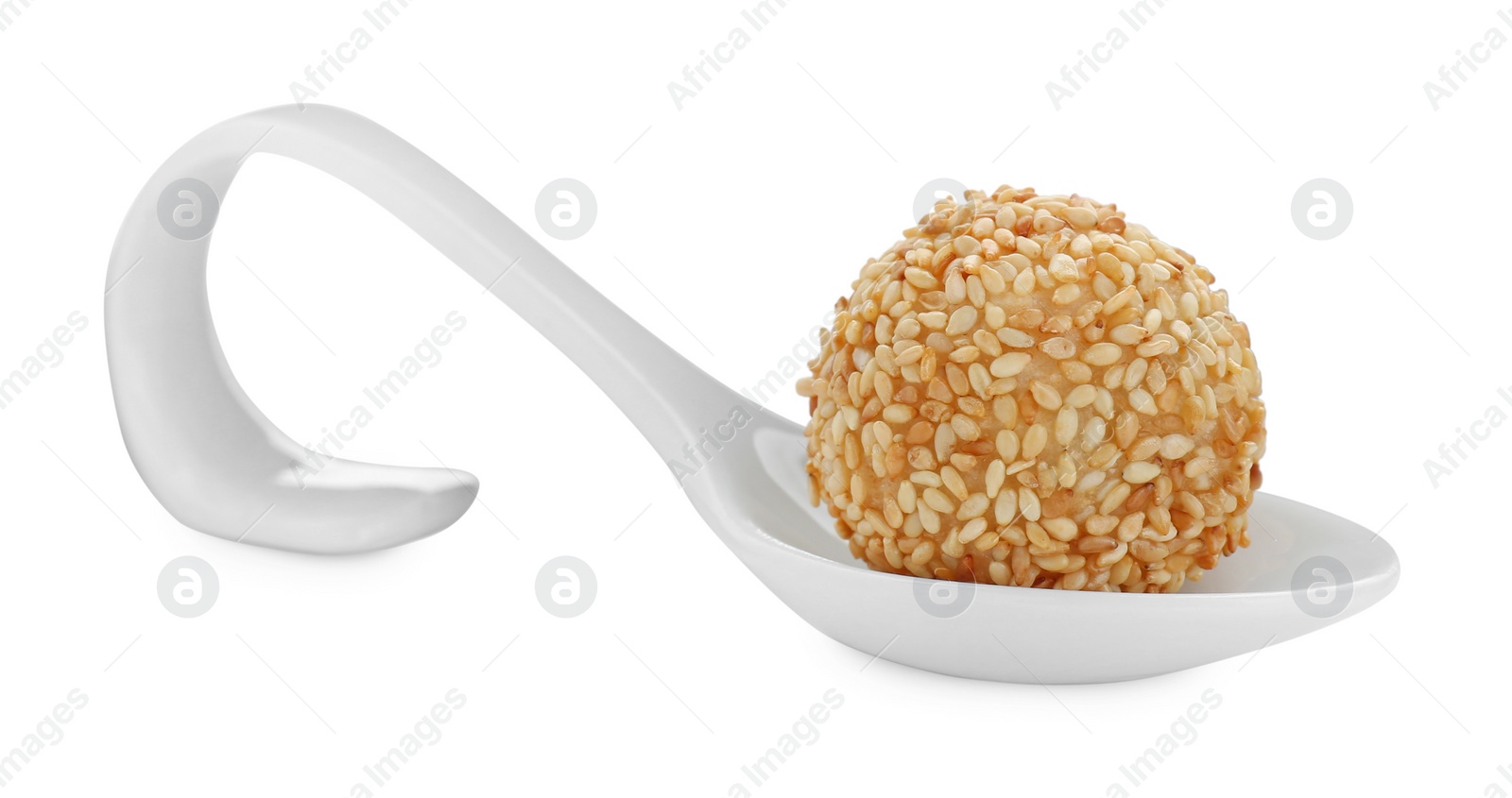 Photo of One delicious sesame ball on white background