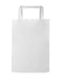 Photo of Blank paper bag on white background. Space for design