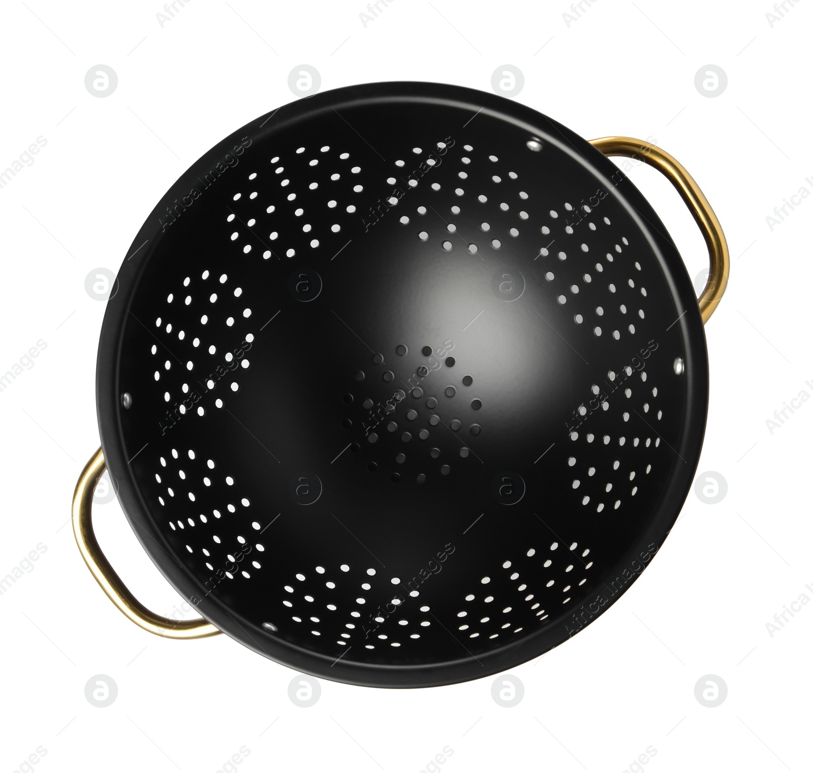 Photo of One clean empty colander isolated on white, top view