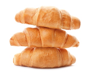 Tasty croissants on white background