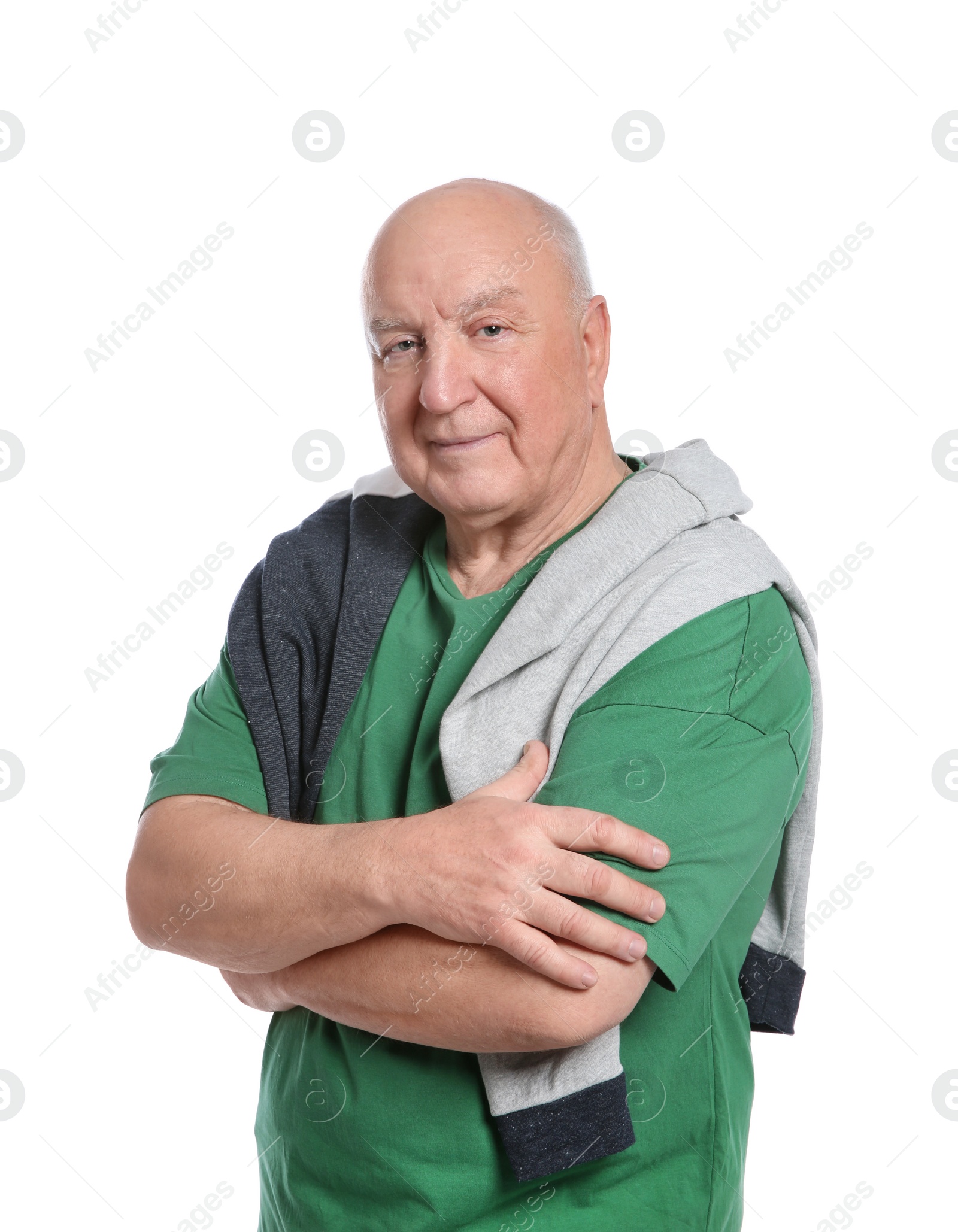 Photo of Portrait of elderly man on white background