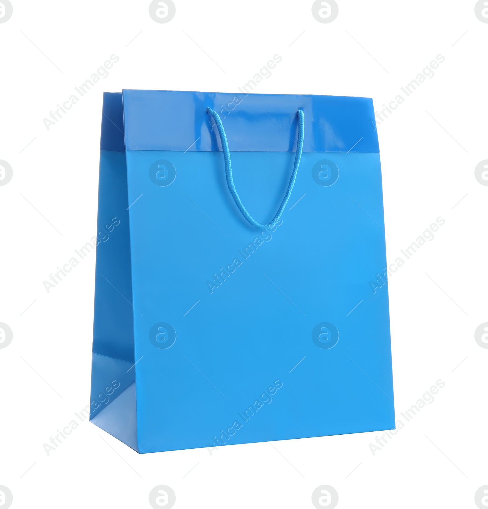 Photo of Blue paper shopping bag isolated on white