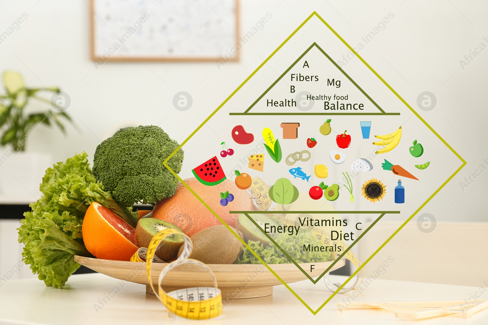 Image of Nutritionist's recommendations. Healthy products on table indoors