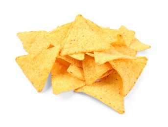 Photo of Tasty Mexican nachos chips on white background