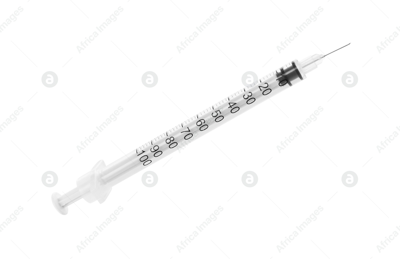 Photo of New medical insulin syringe with needle isolated on white