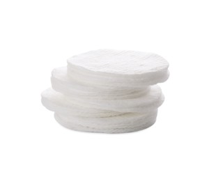 Photo of Stack of cotton pads on white background