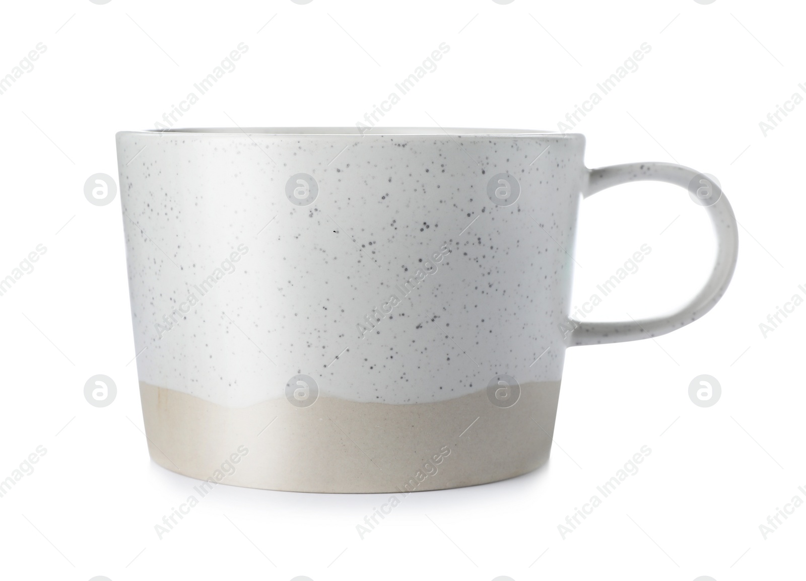 Photo of Ceramic mug with space for text on white background. Washing dishes