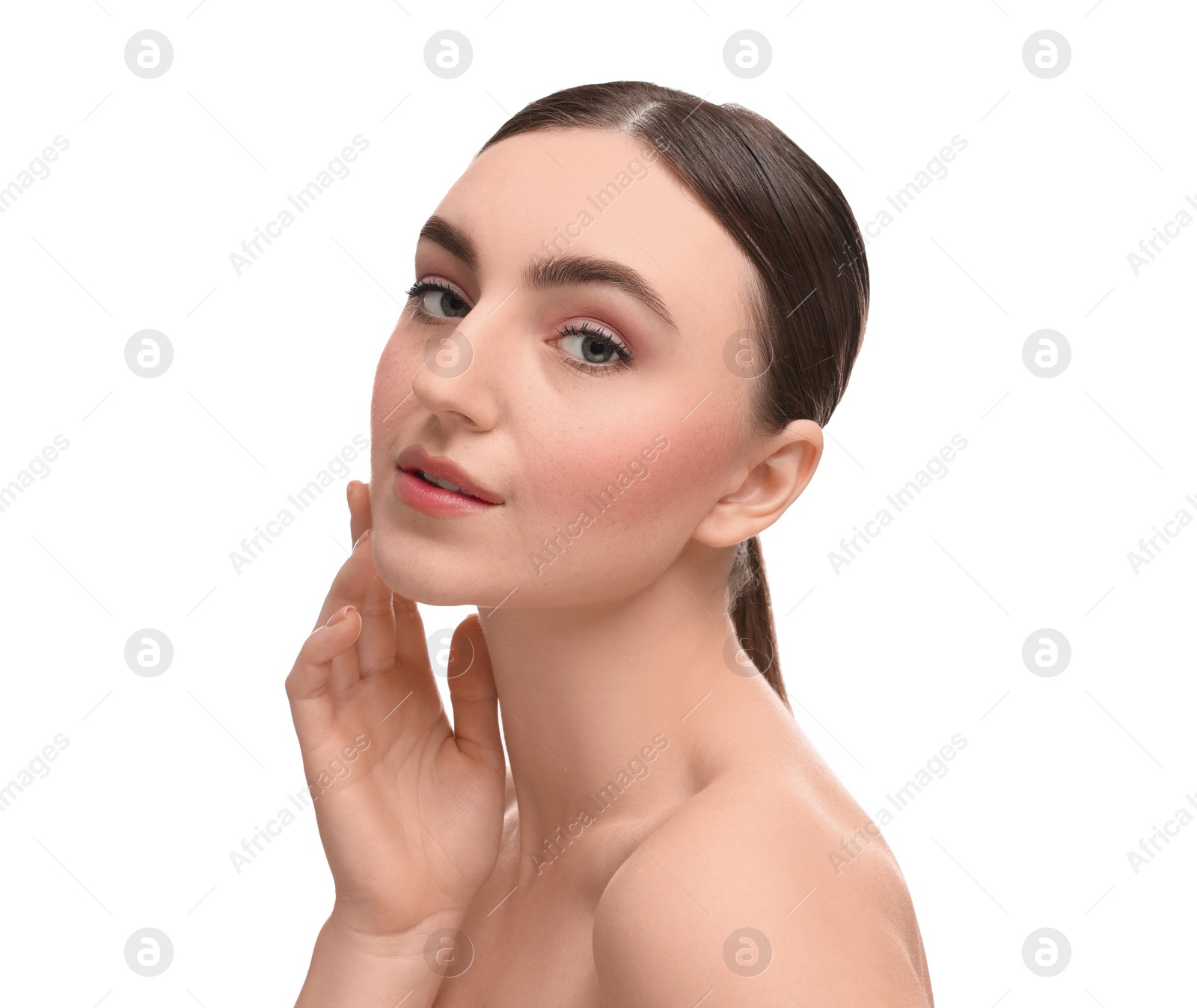 Photo of Portrait of beautiful woman on white background