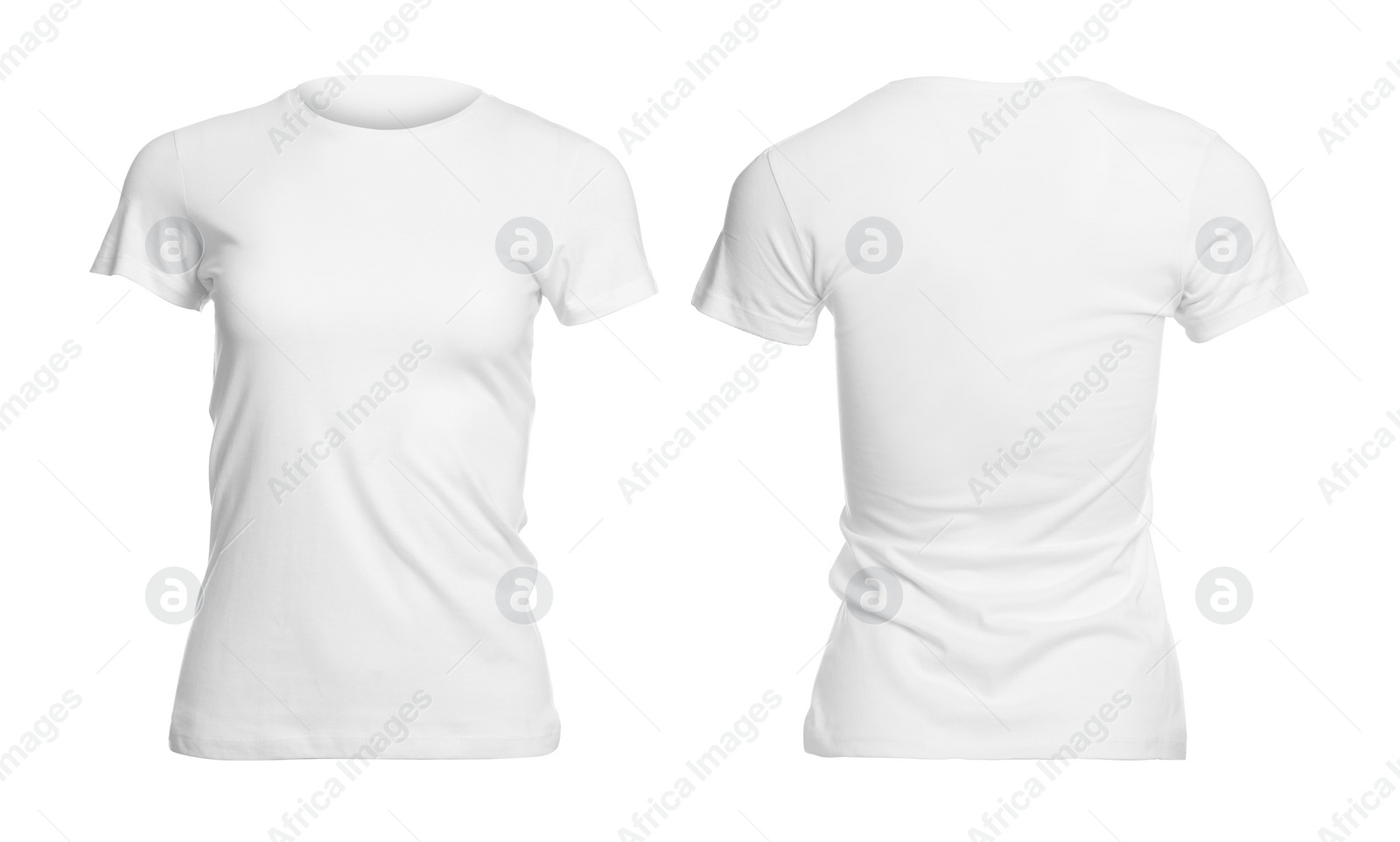 Image of T-shirt with space for design isolated on white. Back and front views