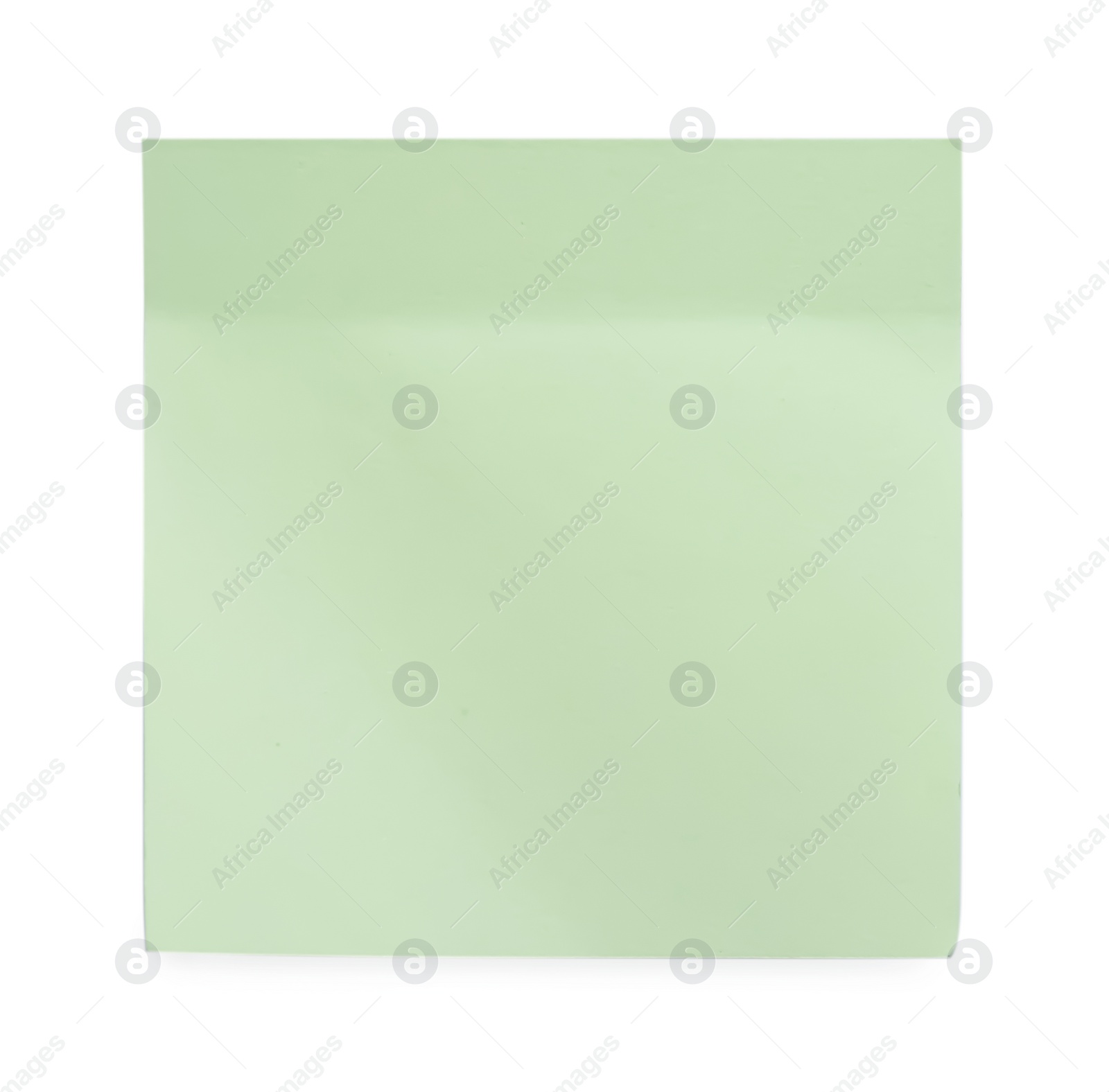 Photo of Blank light green sticky note on white background, top view