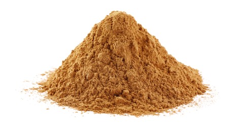 Pile of dry aromatic cinnamon powder isolated on white