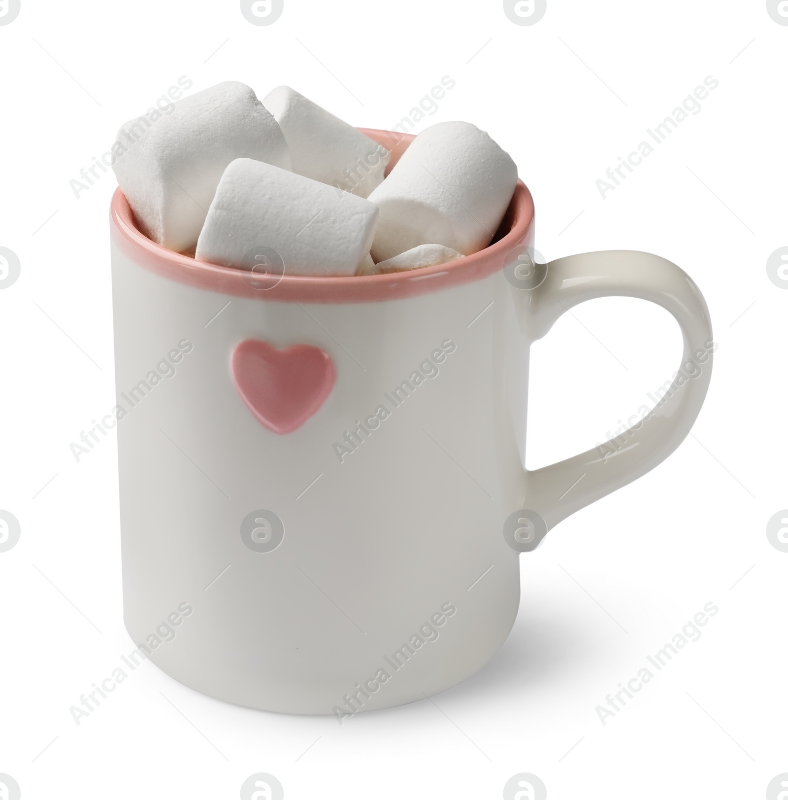 Photo of Tasty hot chocolate with marshmallows isolated on white