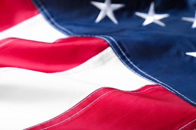 Photo of National flag of America as background, closeup view