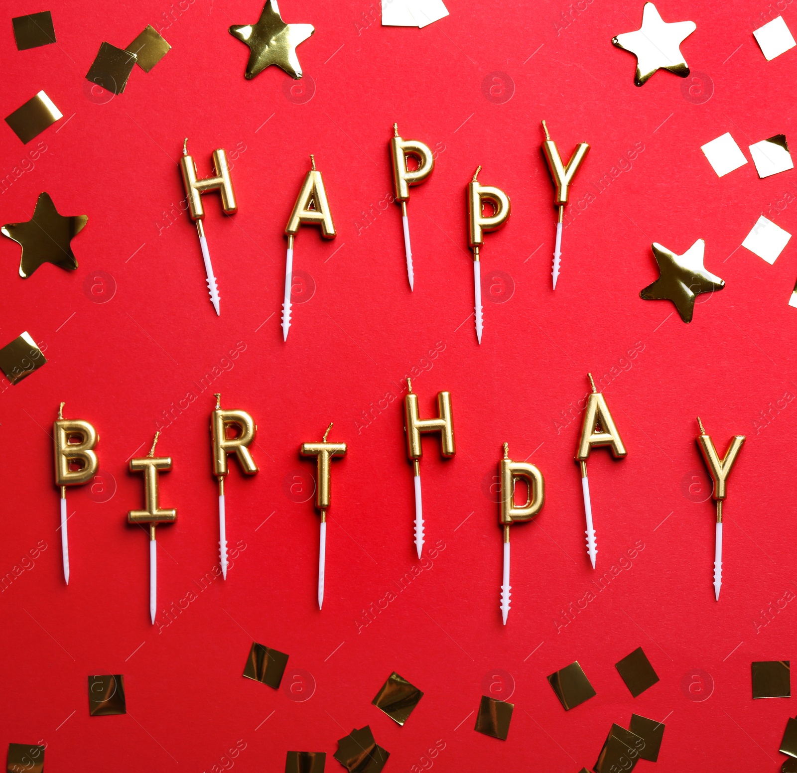 Photo of Flat lay composition with birthday candles on color background