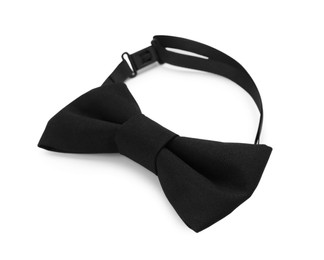 Stylish black bow tie on white background