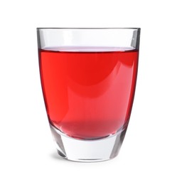 Photo of Tasty cranberry juice in glass isolated on white