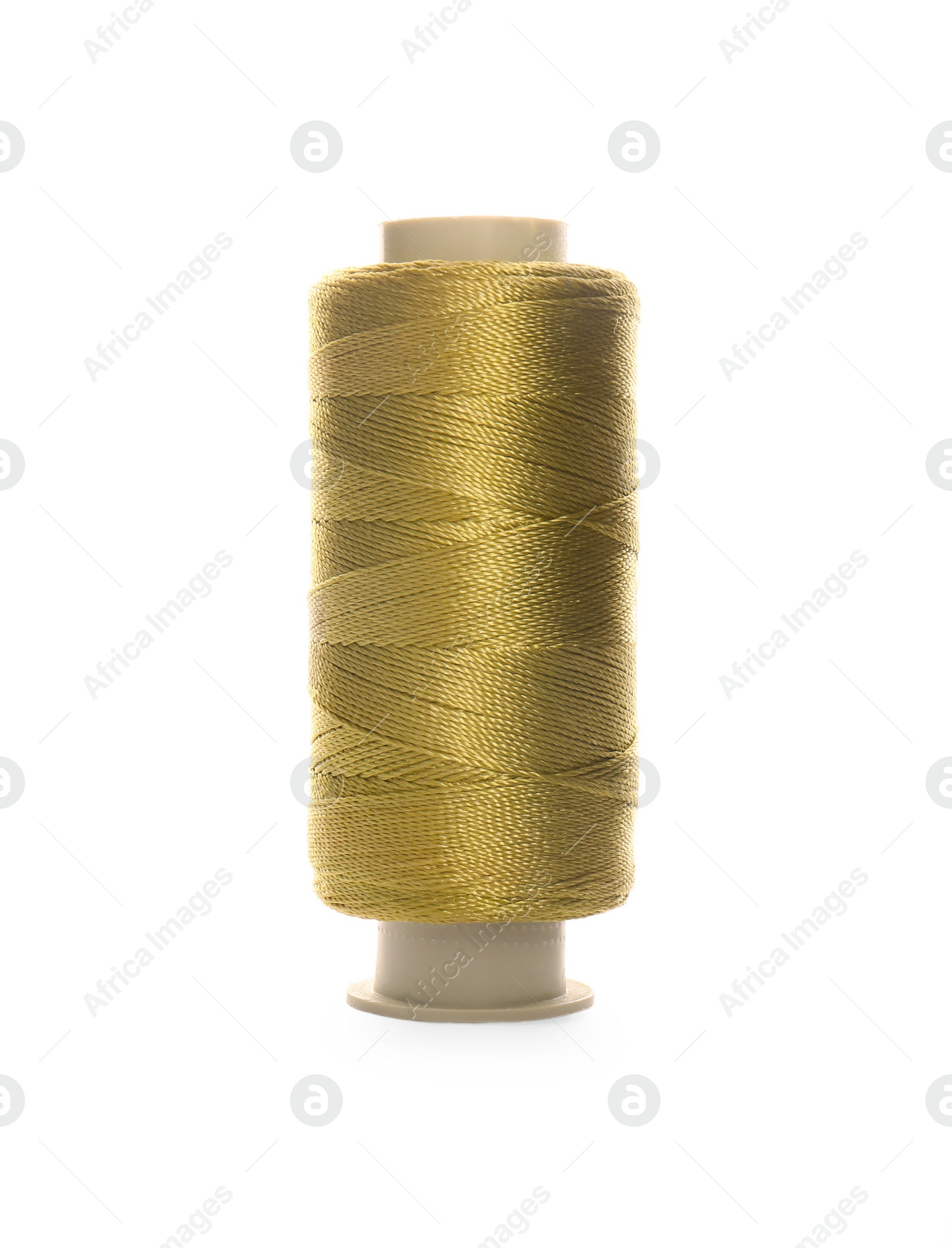 Photo of Spool of light olive sewing thread isolated on white