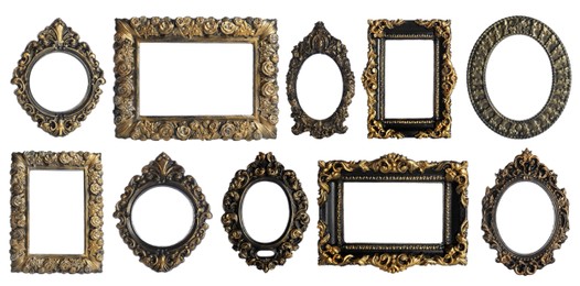 Set of different old fashioned frames on white background