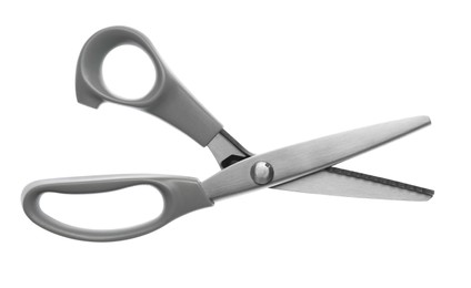 Sewing scissors isolated on white, top view