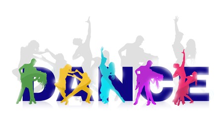 Illustration of Colorful silhouettes of people dancing on white background. Illustration