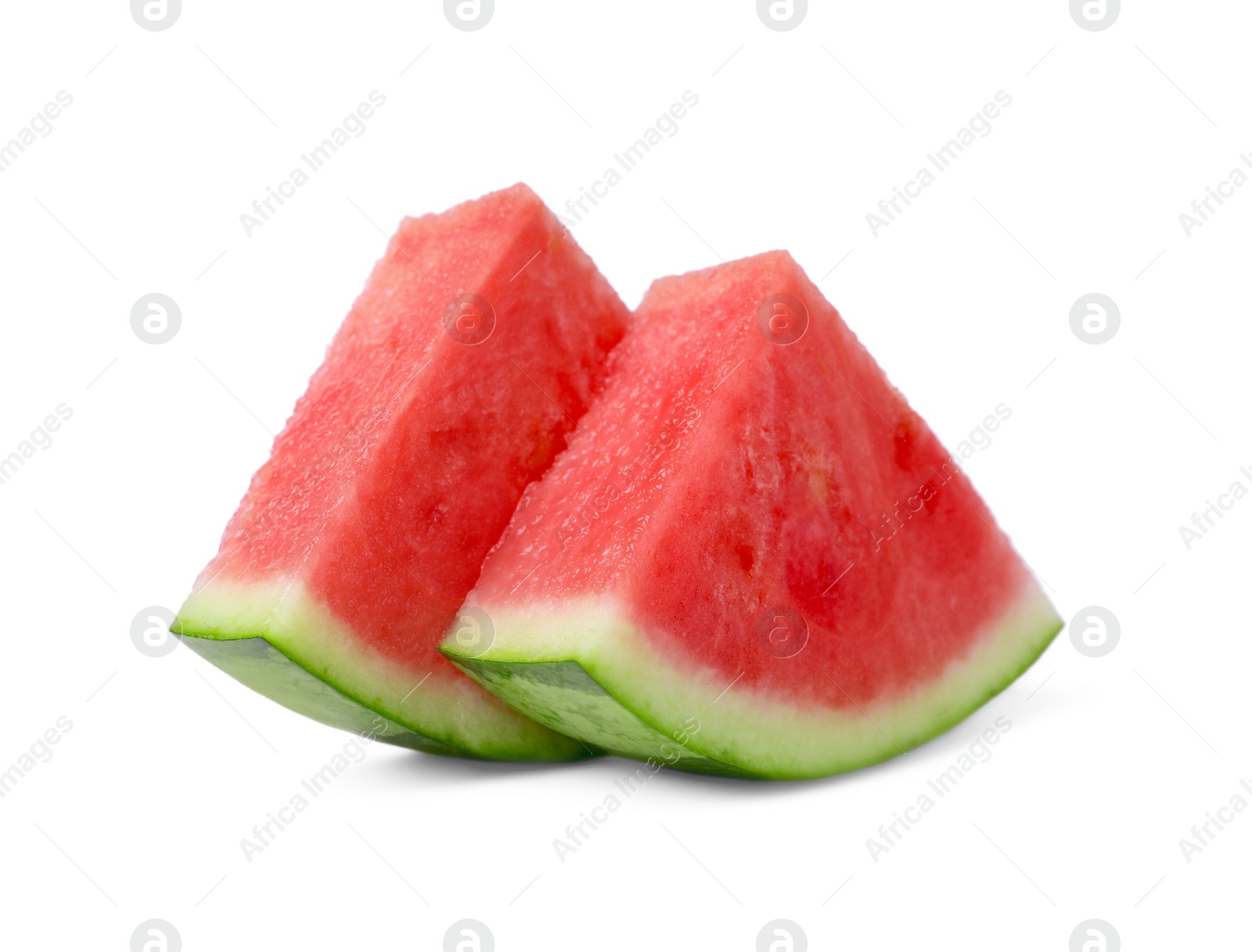 Photo of Pieces of juicy ripe watermelon on white background