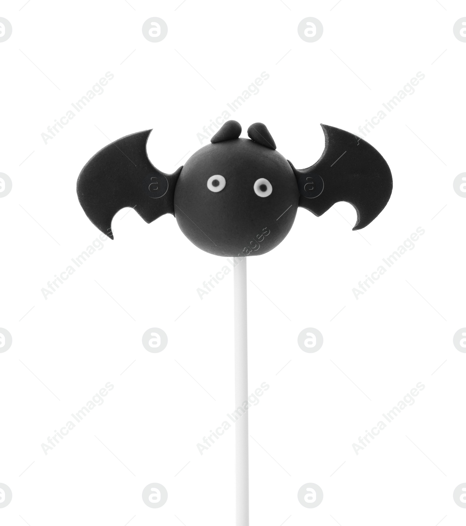 Photo of Delicious bat cake pop isolated on white. Halloween holiday