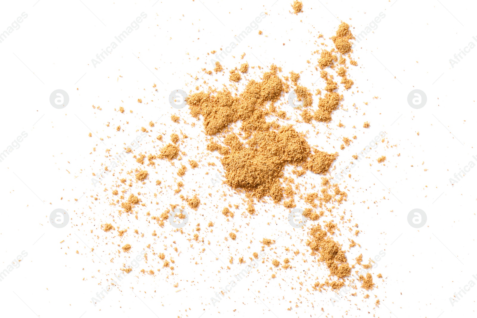 Photo of Dry aromatic cinnamon powder isolated on white, top view