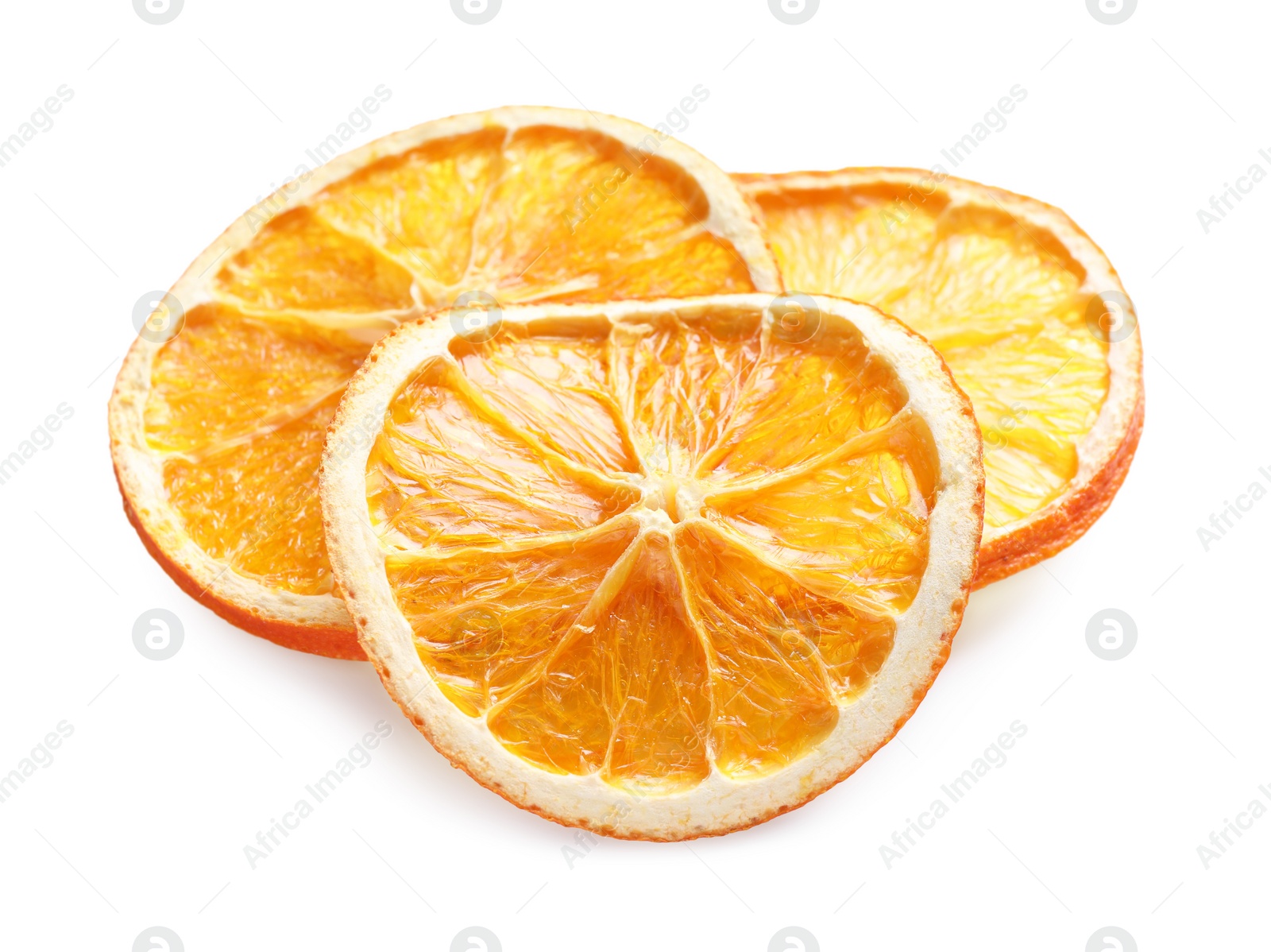 Delicious dry orange slices on white background Photo of Delicious dry orange slices on white background
