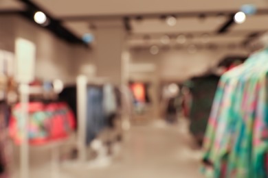 Blurred view of store interior in shopping mall. Bokeh effect