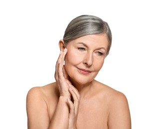 Photo of Beautiful mature woman with healthy skin on white background