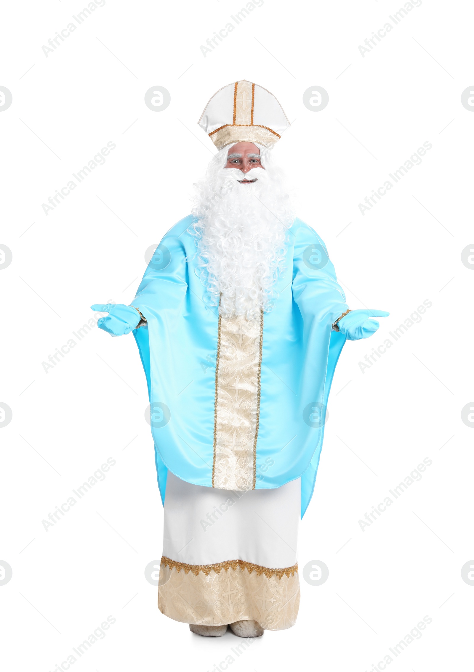 Photo of Full length portrait of Saint Nicholas on white background